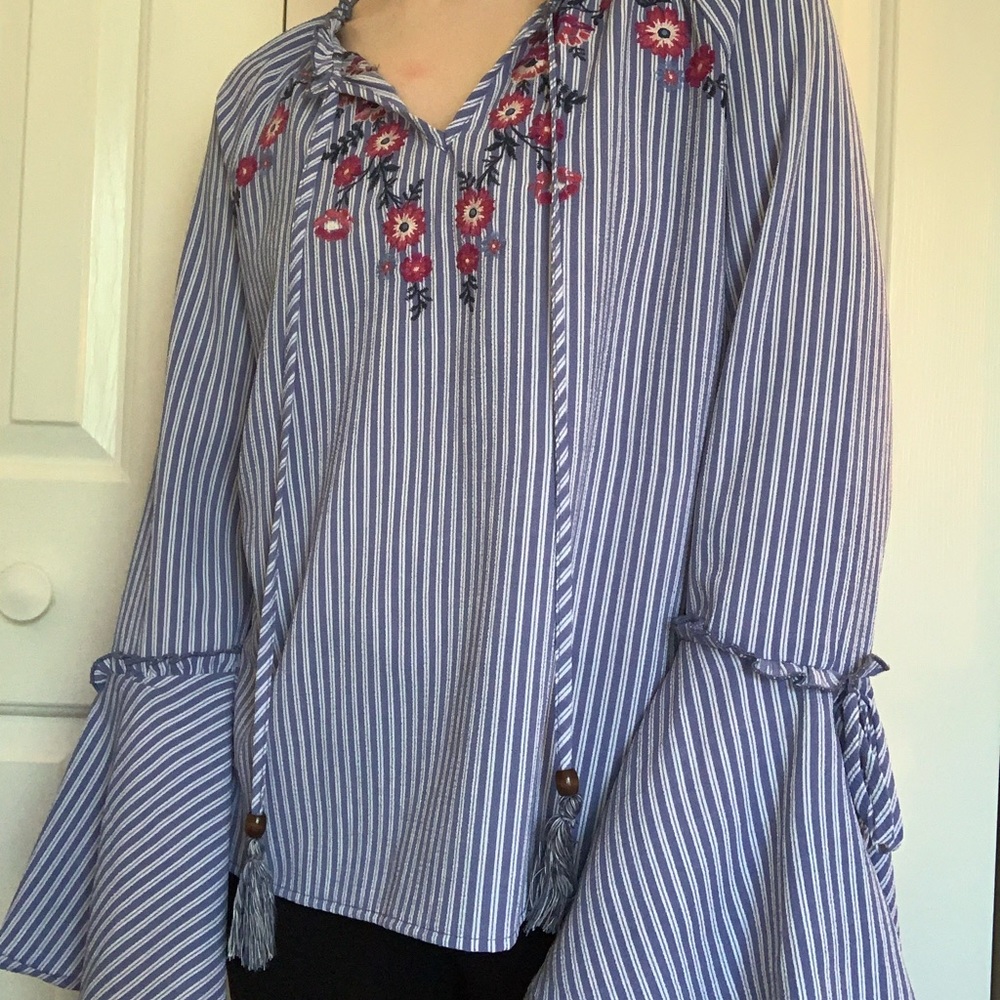 Blue and white striped blouse